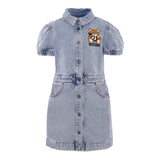 Moschino Abito In Denim Tinta Unita con Stampa per Bambina HDV0FX AZZURRO MOSCHINO 