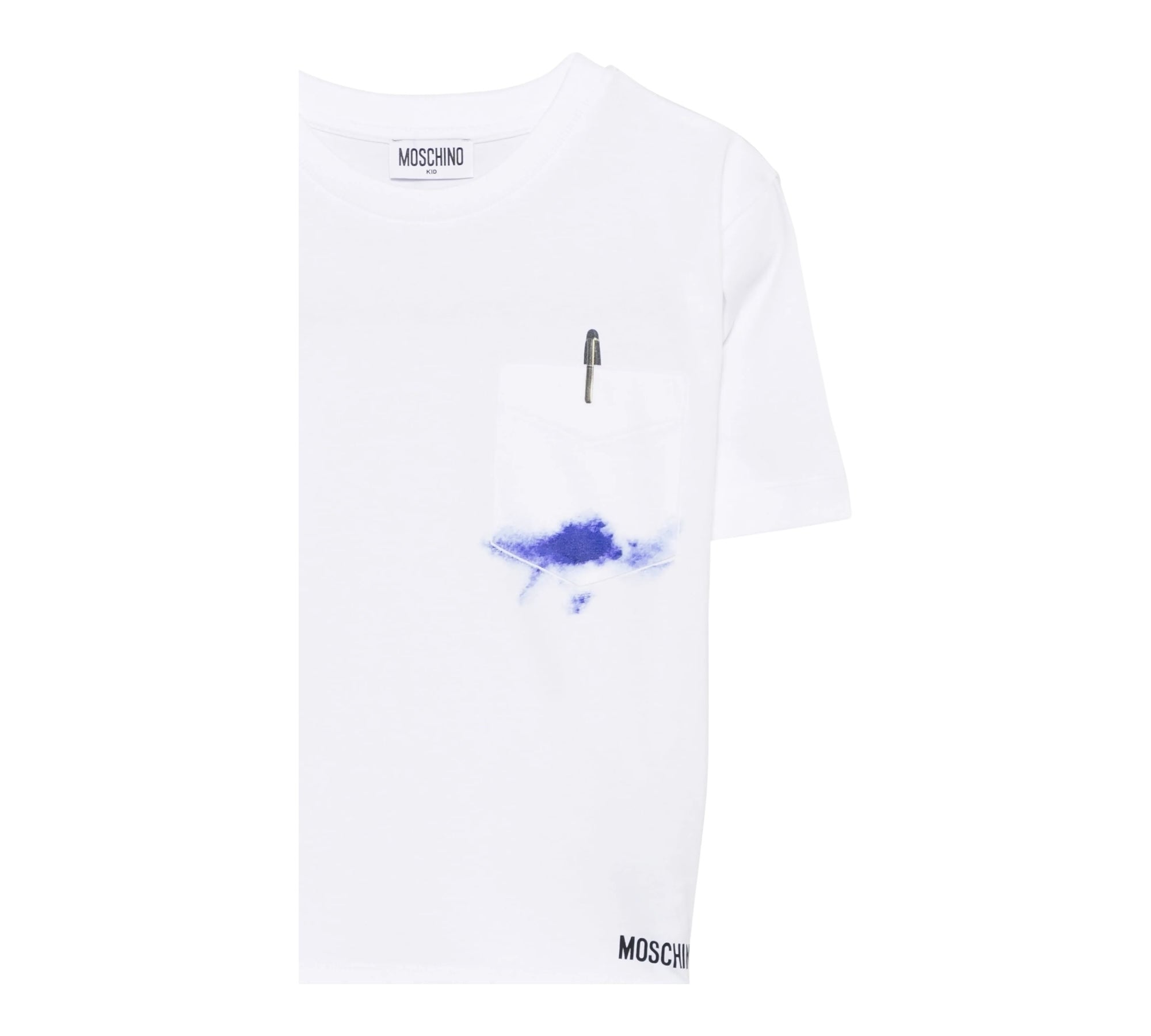 Moschino T-Shirt Girocollo Tinta Unita con Taschino per Bambino HUM055 BIANCO MOSCHINO 