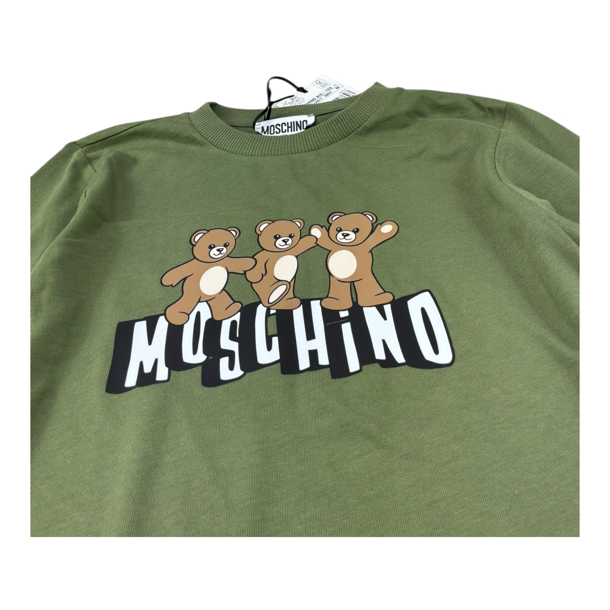 Moschino Shirt Girocollo Tinta Unita con Stampa per Bambino HWO00J VERDE MOSCHINO 