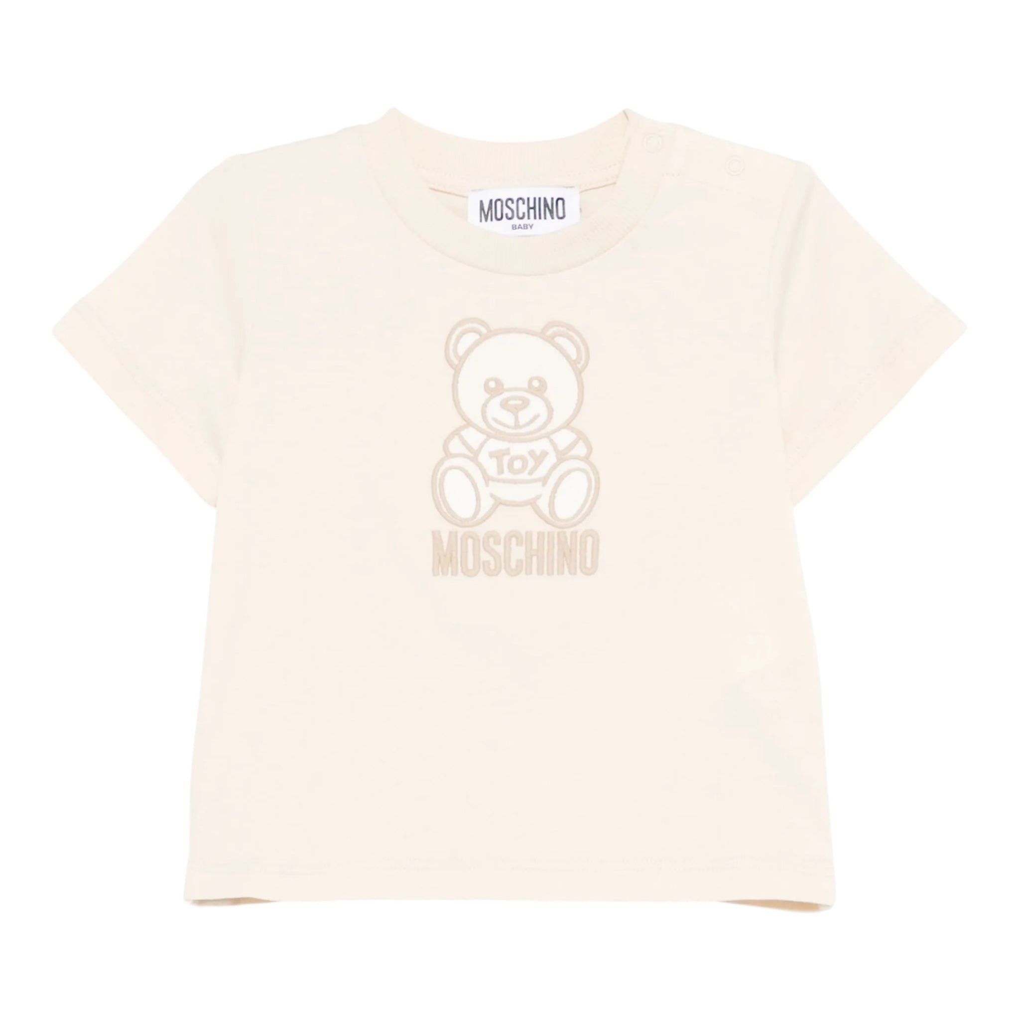 Moschino T-Shirt Girocollo Tinta Unita con Logo per Neonato MDPM047 BEIGE MOSCHINO 