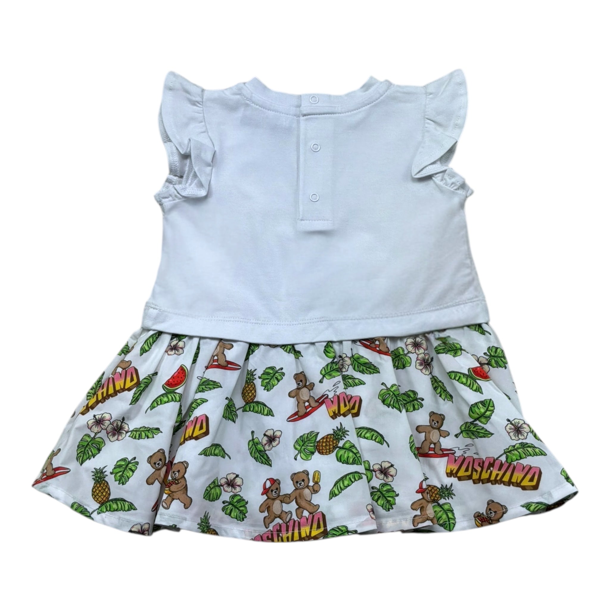 Moschino Abito Mezza Manica Tinta Unita con Fantasia per Neonata MDV0D7 BIANCO MOSCHINO 