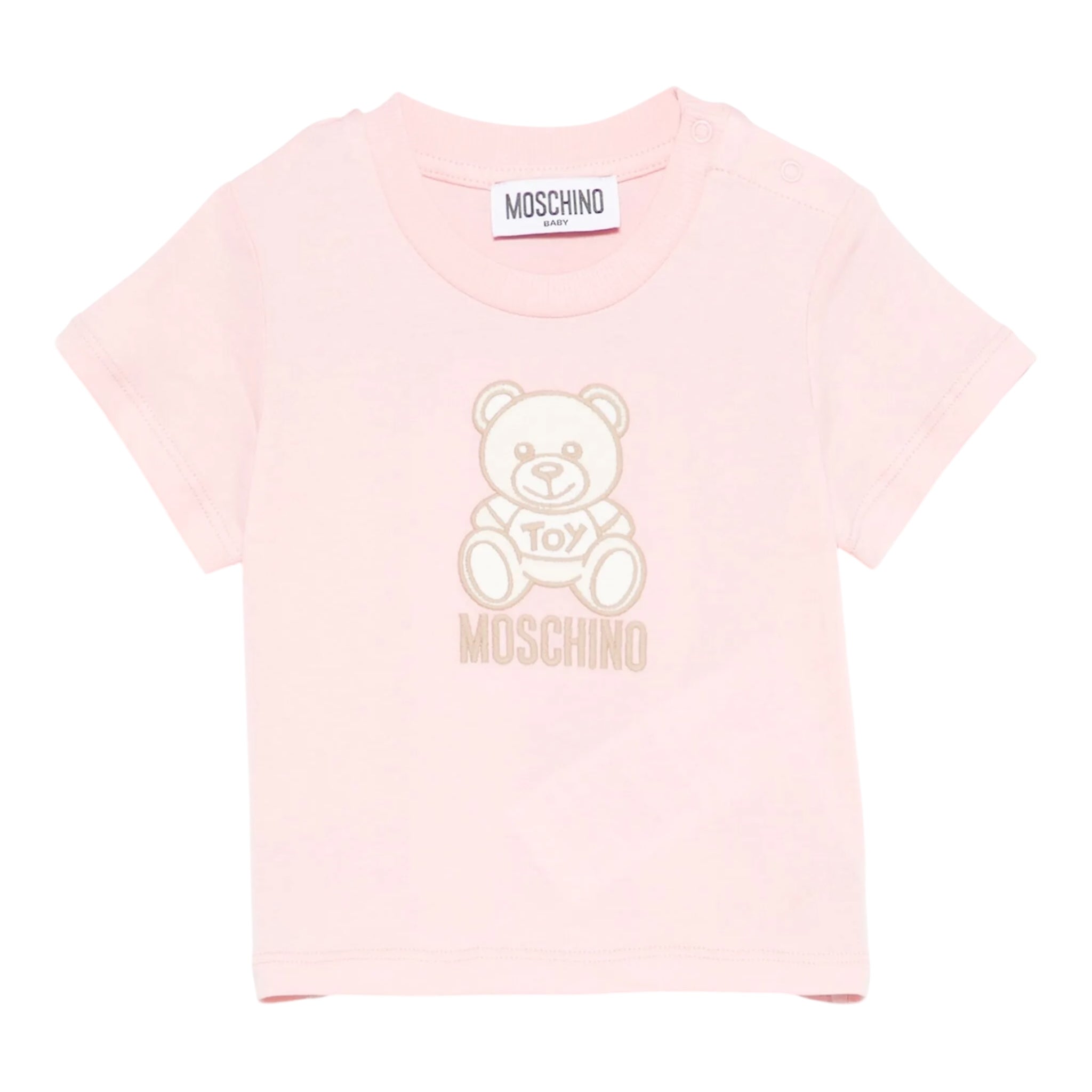 Moschino T-Shirt Girocollo Tinta Unita con Orso per Neonata MFM047 ROSA MOSCHINO 