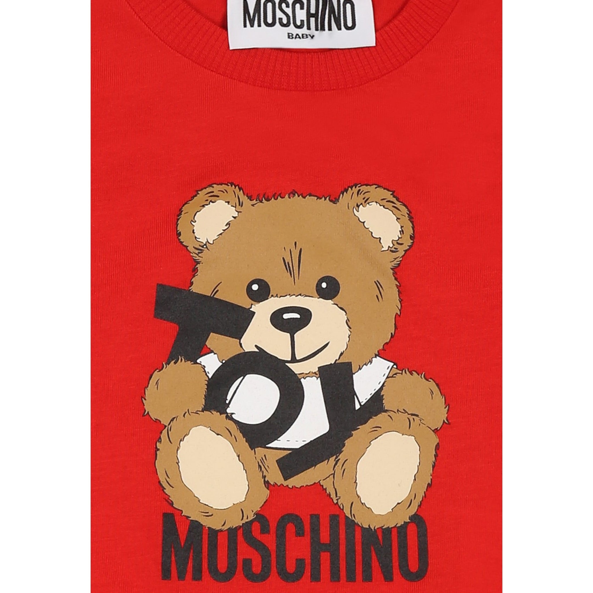 Moschino T-Shirt Girocollo Tinta Unita con Orso per Neonato MNM047XXXX ROSSO MOSCHINO 