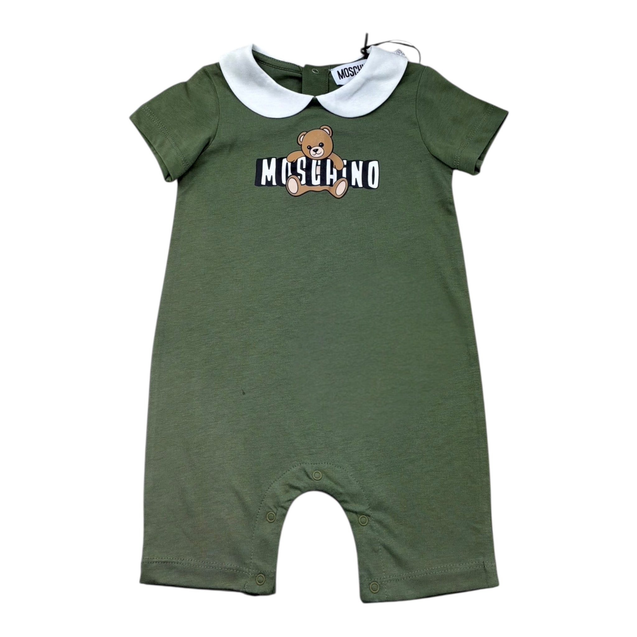 Moschino Pagliaccetto Mezza Manica Tinta Unita con Colletto per Neonato MNY03Y VERDE MOSCHINO 
