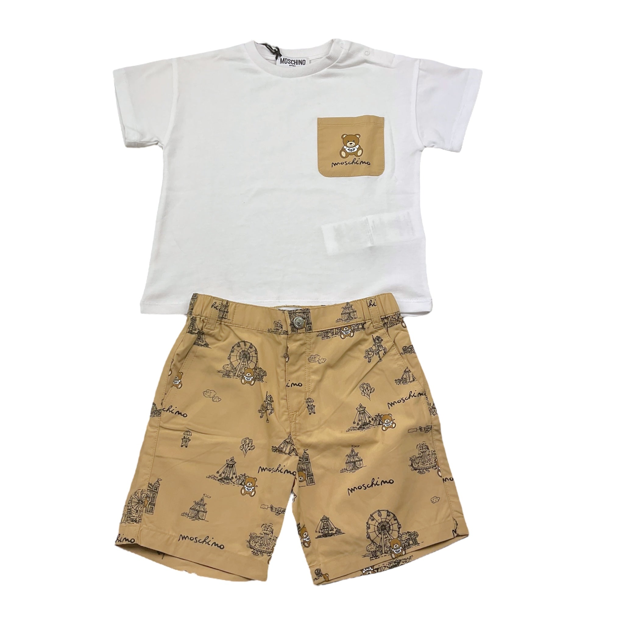 Moschino Completo 2 Pezzi T-Shirt-Bermuda Bicolore per Neonato MUG01C BIANCO/BEIGE MOSCHINO 