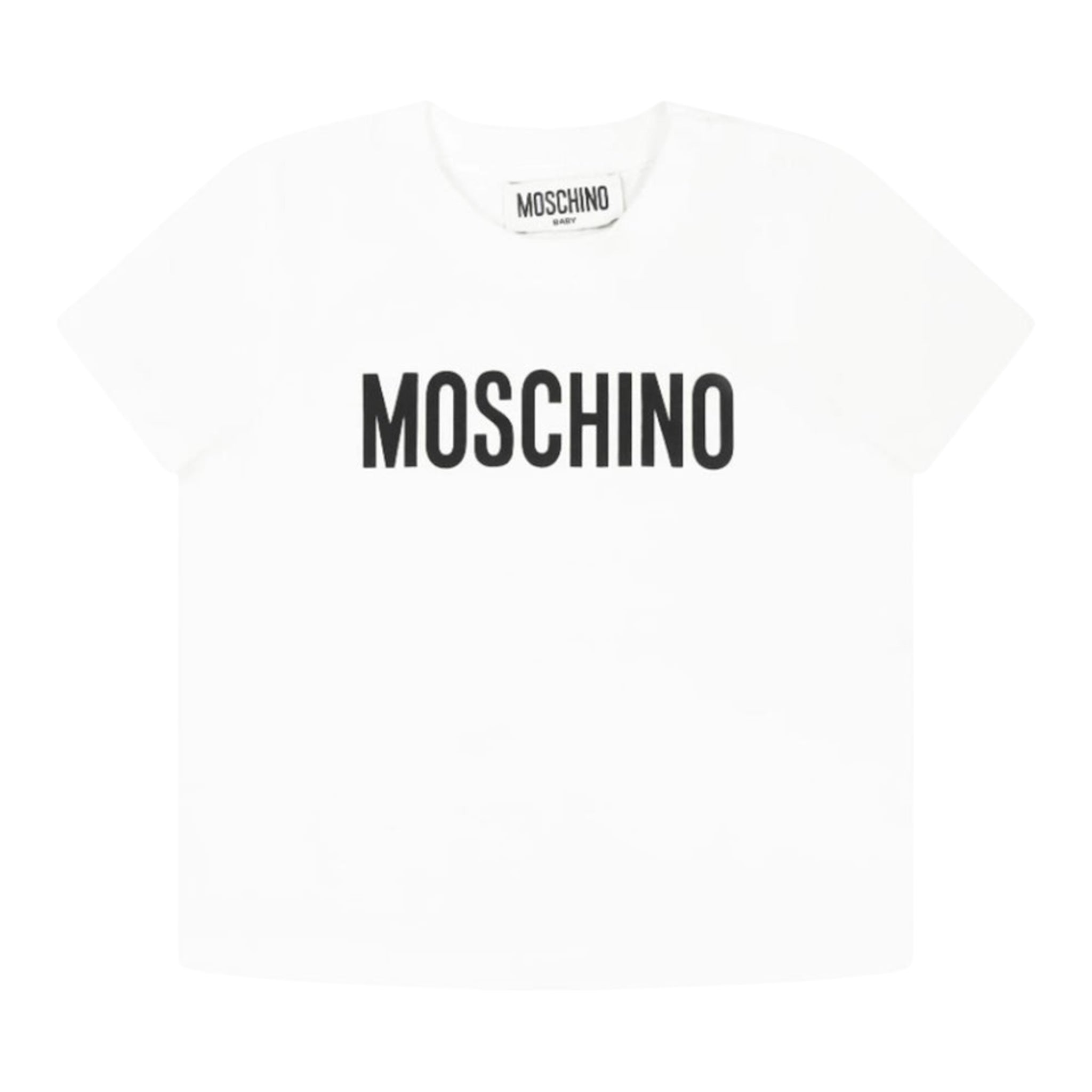Moschino T-Shirt Girocollo Tinta Unita con Stampe In Contrasto per Neonato MUM04FX BIANCO MOSCHINO 