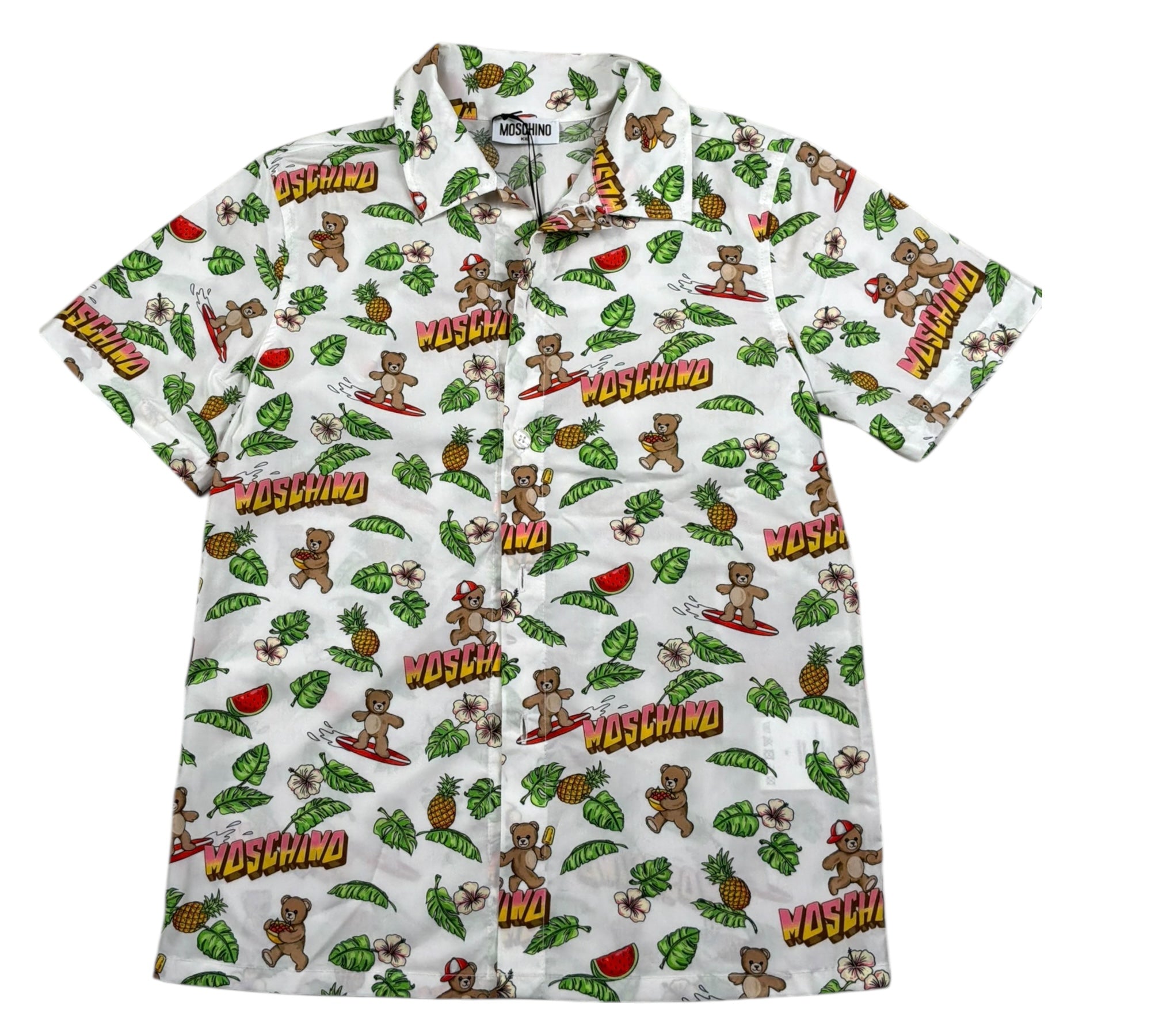 Moschino Camicia Mezza Manica Tinta Unita con Stampe per Bambino MUX01X BIANCO MOSCHINO 