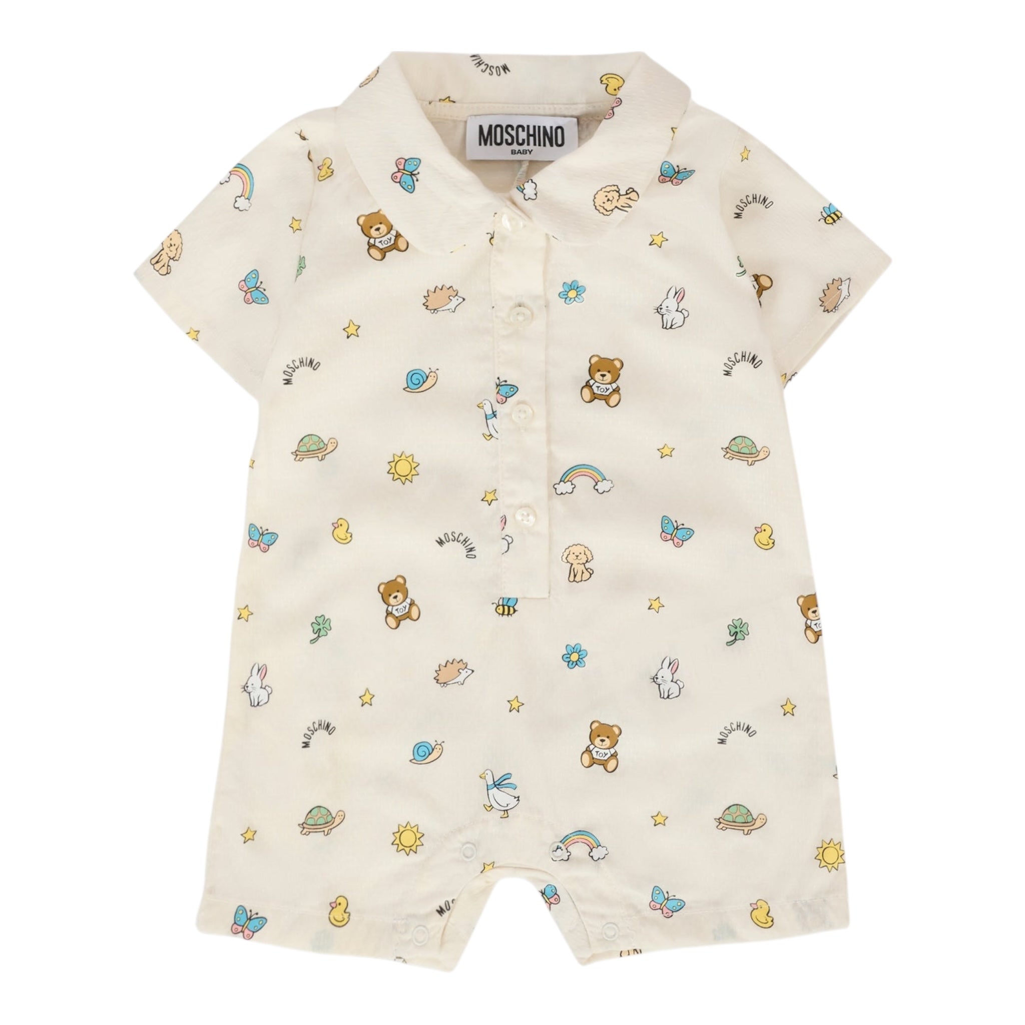 Moschino Pagliaccetto Tinta Unita con Stampa per Neonata MUY07J PANNA MOSCHINO 