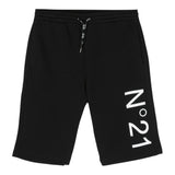 N°21 Bermuda Tinta Unita con Elastico In Vita E Stampa per Bambino N21614 NERO N°21 