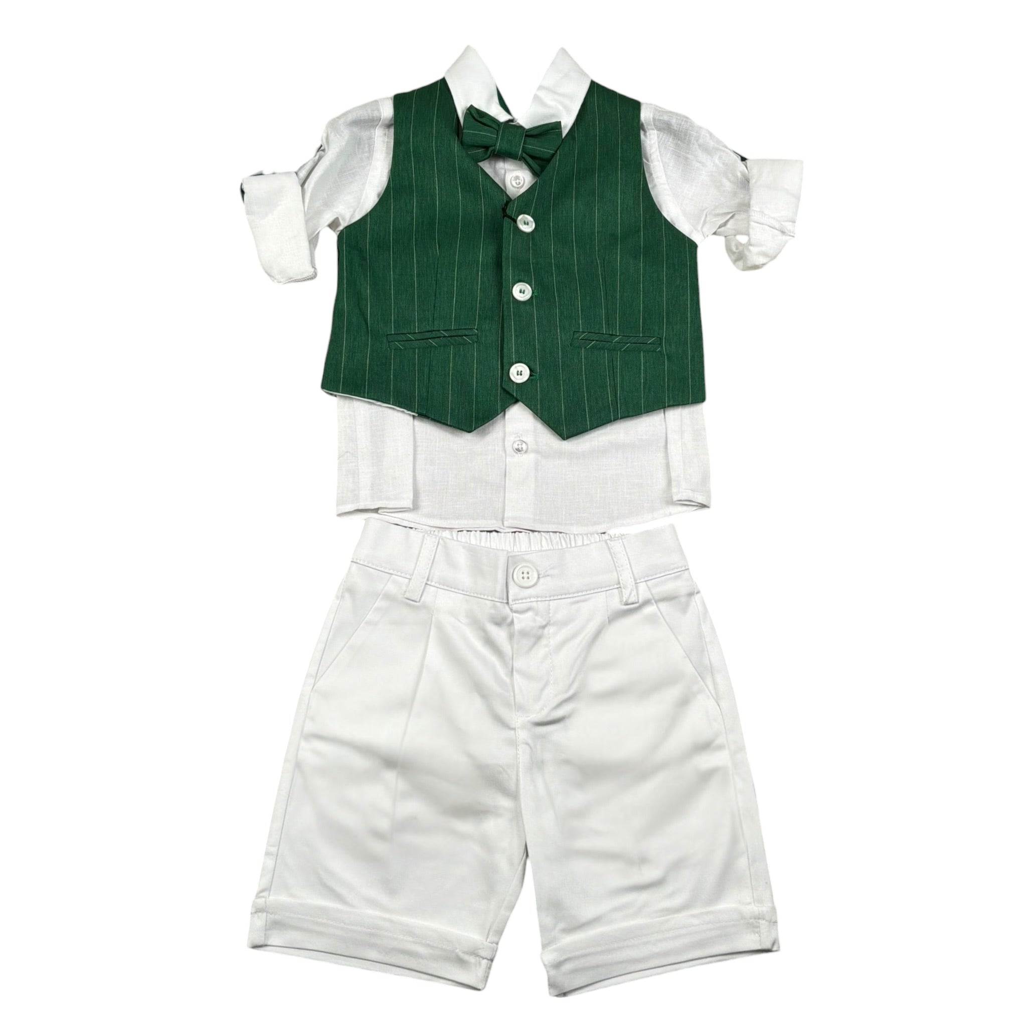 Never Too Completo 4 Pezzi Camicia-Bermuda-Gilet-Papillion per Neonato GM2237N VERDE NEVER TOO 