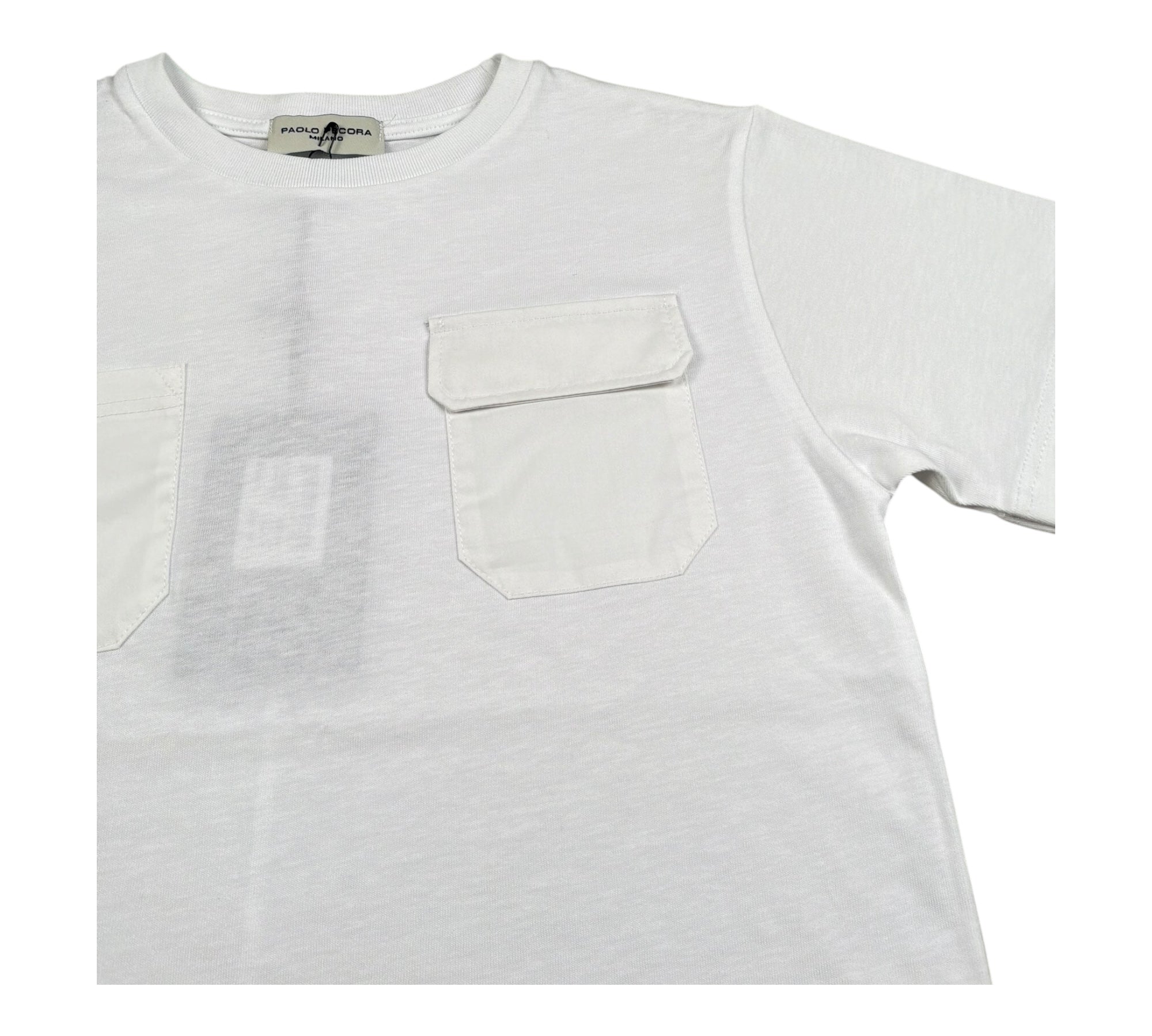 Paolo Pecora T-Shirt Girocollo Tinta Unita con Taschini per Bambino PP4351 BIANCO PAOLO PECORA 