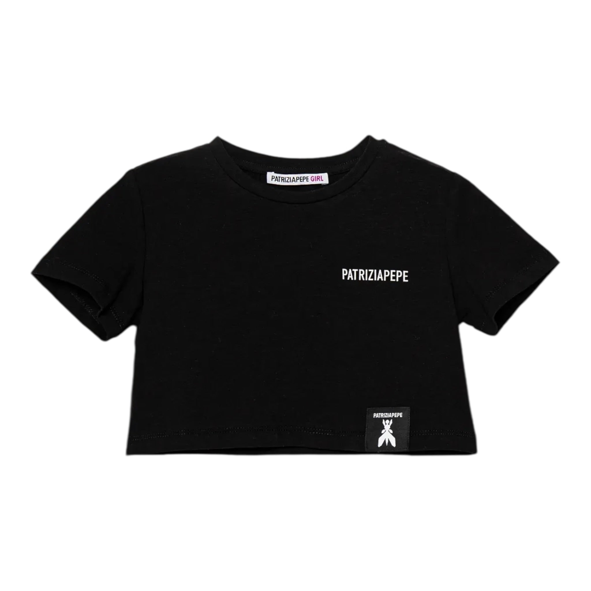 Patrizia Pepe T-Shirt Girocollo Tinta Unita Modello Crop per Bambina 7M0908 NERO PATRIZIA PEPE 