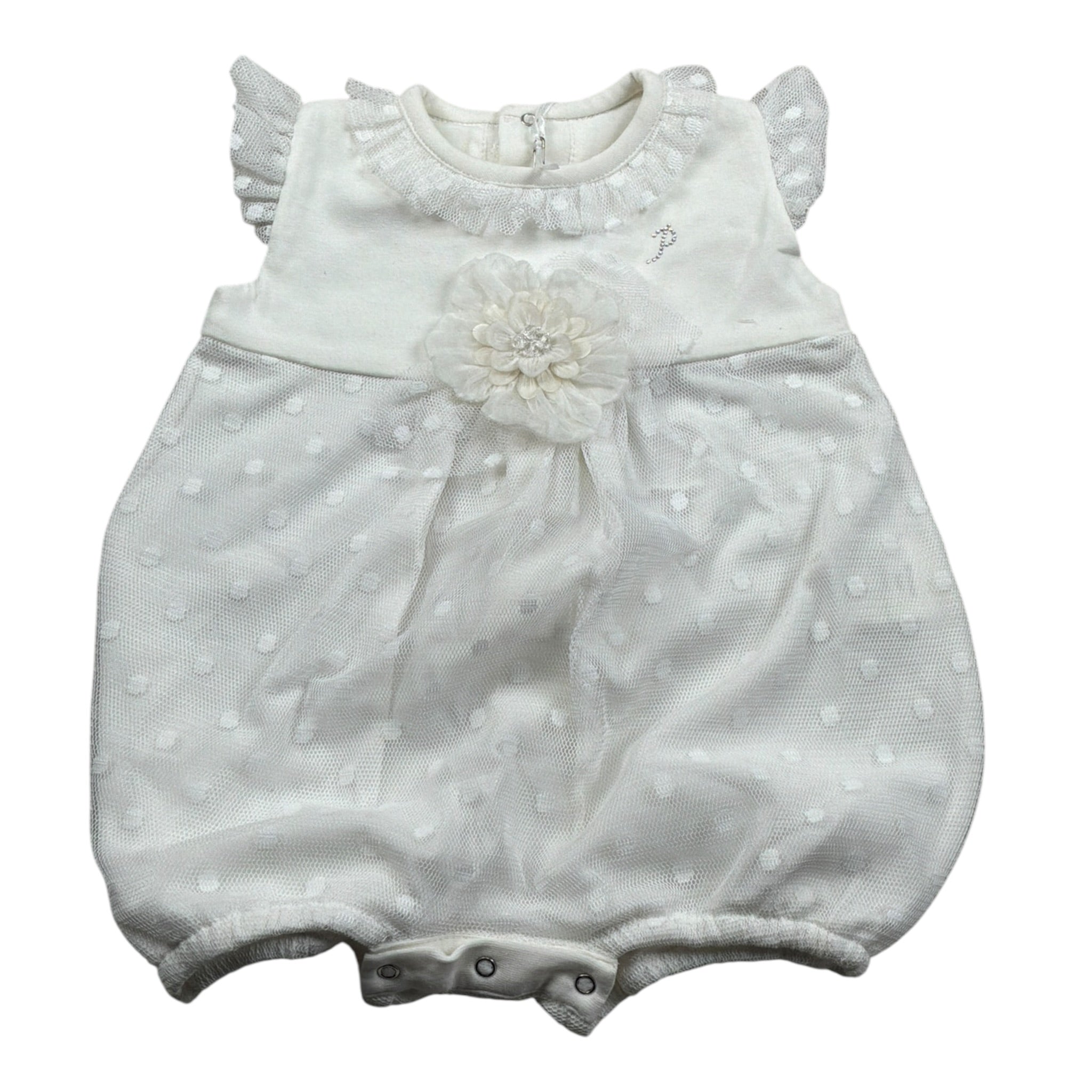 Petit Pagliaccetto Giromanica tinta unita con Tull Bianco per Neonata S7214562 BIANCO PETIT 