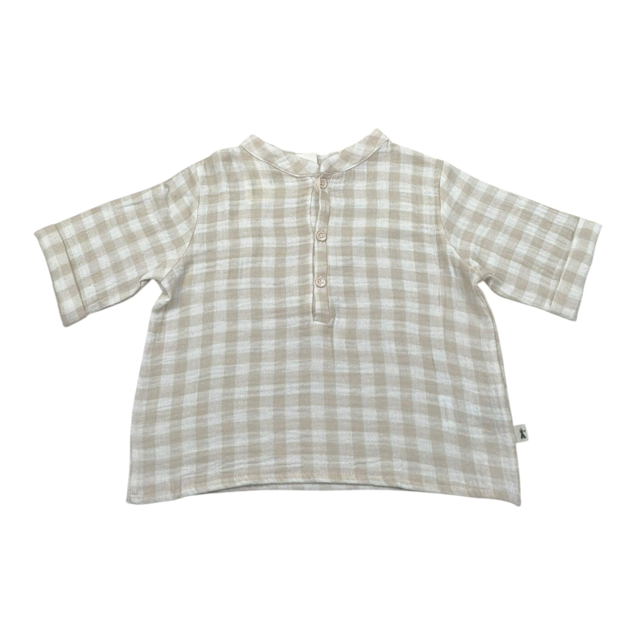 Petit Indi Camicia Tinta Unita con Fantasia A Quadri per Neonato SS25BK7115XN BEIGE PETIT INDI 