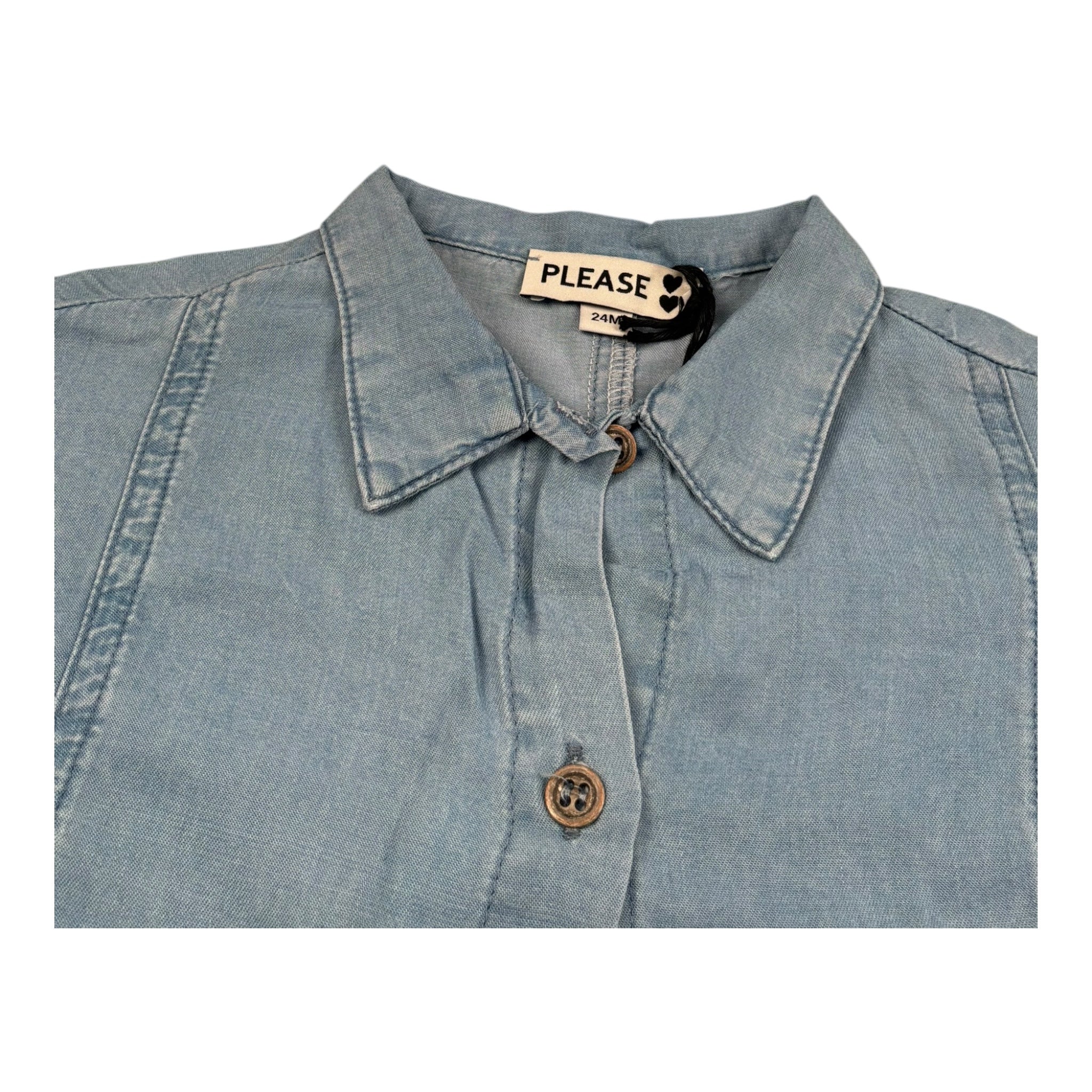 Please Camicia Mezza Manica Tinta Unita per Neonata CC85010G71 AZZURRO PLEASE 