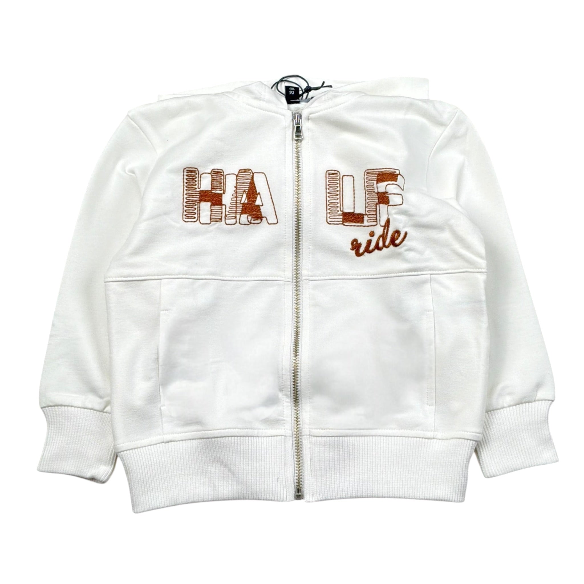 Please Felpa Tinta Unita con Zip E Stampa per Bambino LK06042B71 BIANCO PLEASE 