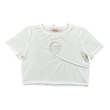 Please T-Shirt Modello Crop Tinta Unita con Brillantini per Bambina MB26032G73 BIANCO PLEASE 