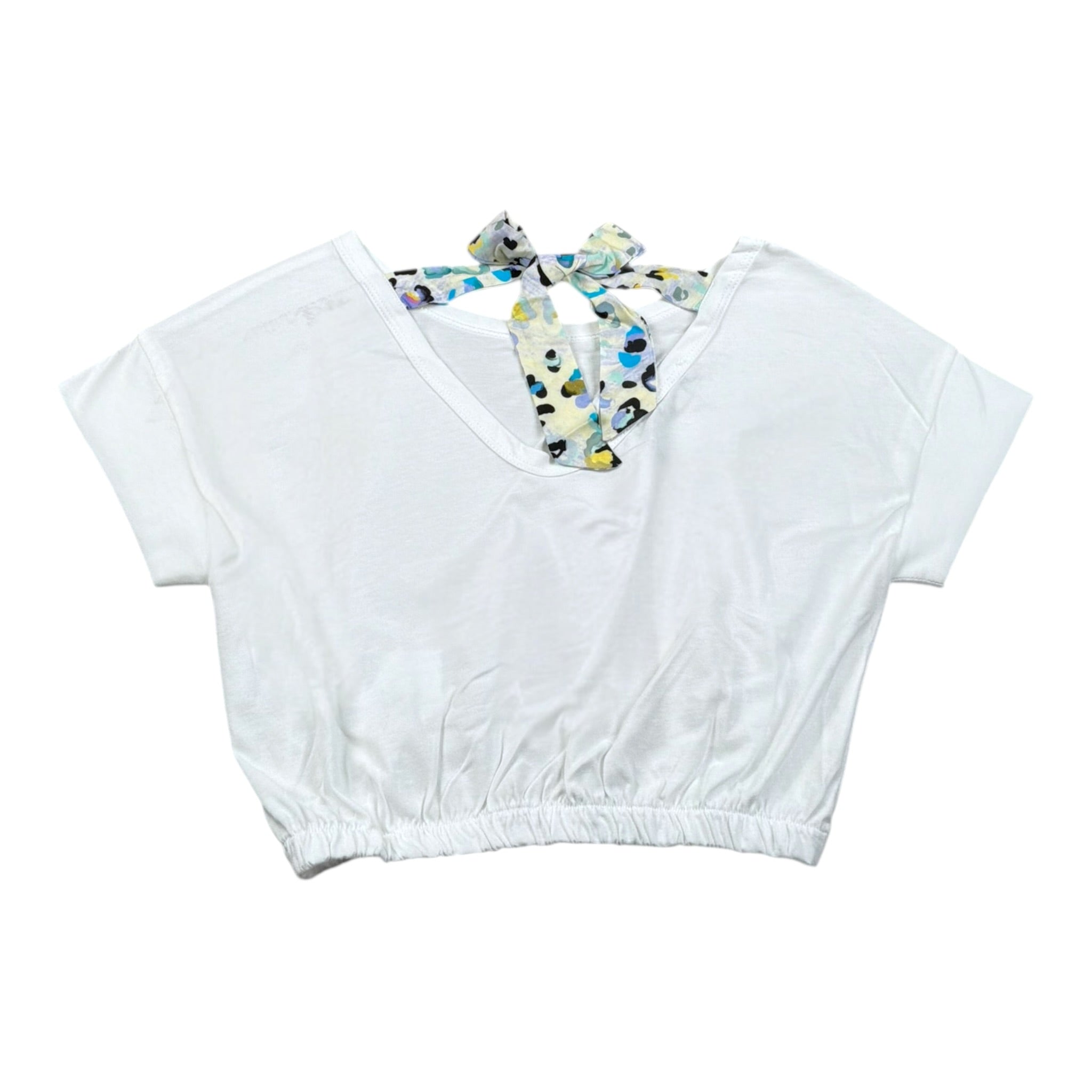 Please T-Shirt Tinta Unita con Elastico per Bambina MBC4030G72 BIANCO PLEASE 