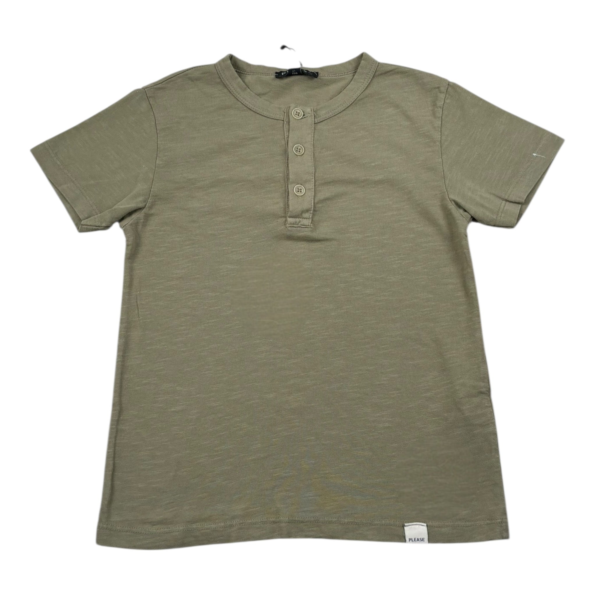 Please T-Shirt Tinta Unita con Bottoni per Bambino ME07030B72 VERDE PLEASE 