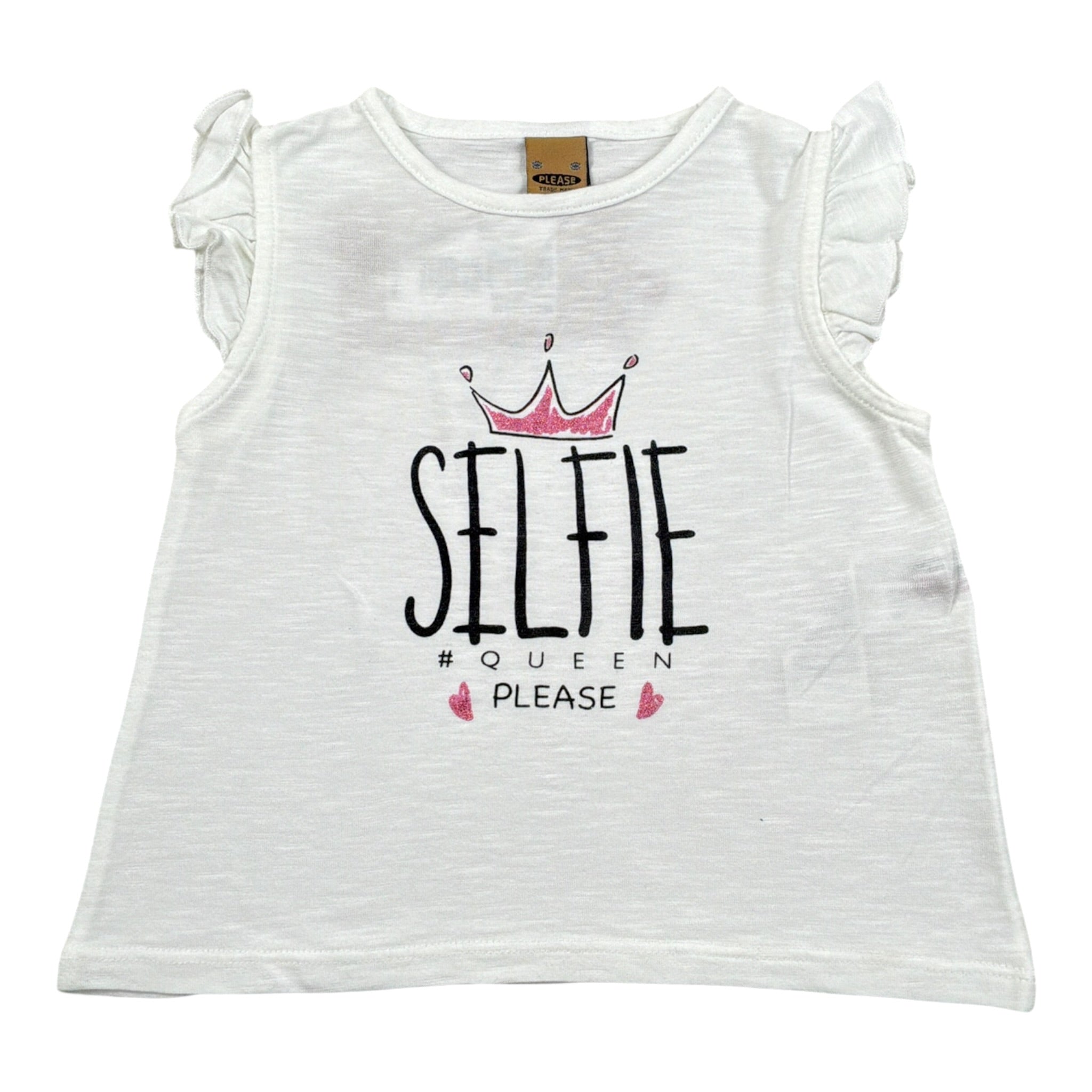 Please T-Shirt Girocollo tinta unita con Stampa Bianco per Neonata MO04030G BIANCO PLEASE 