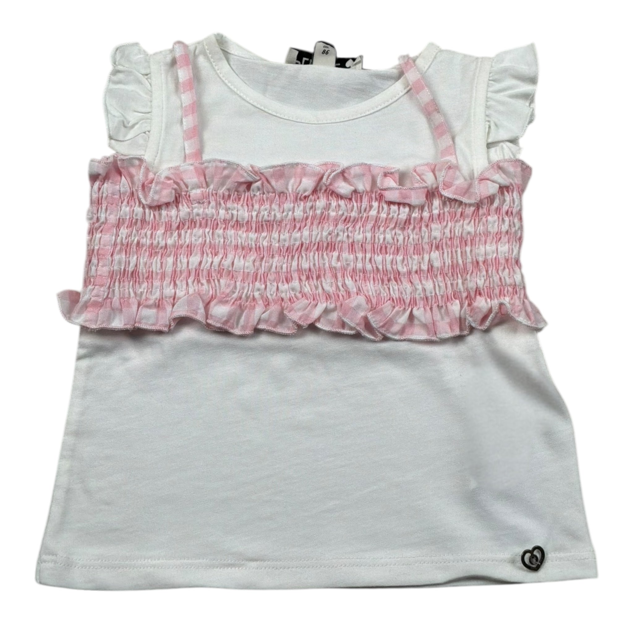 Please T-Shirt Girocoll Tinta Unita con Top per Neonata MQ02030G71 BIANCO PLEASE 