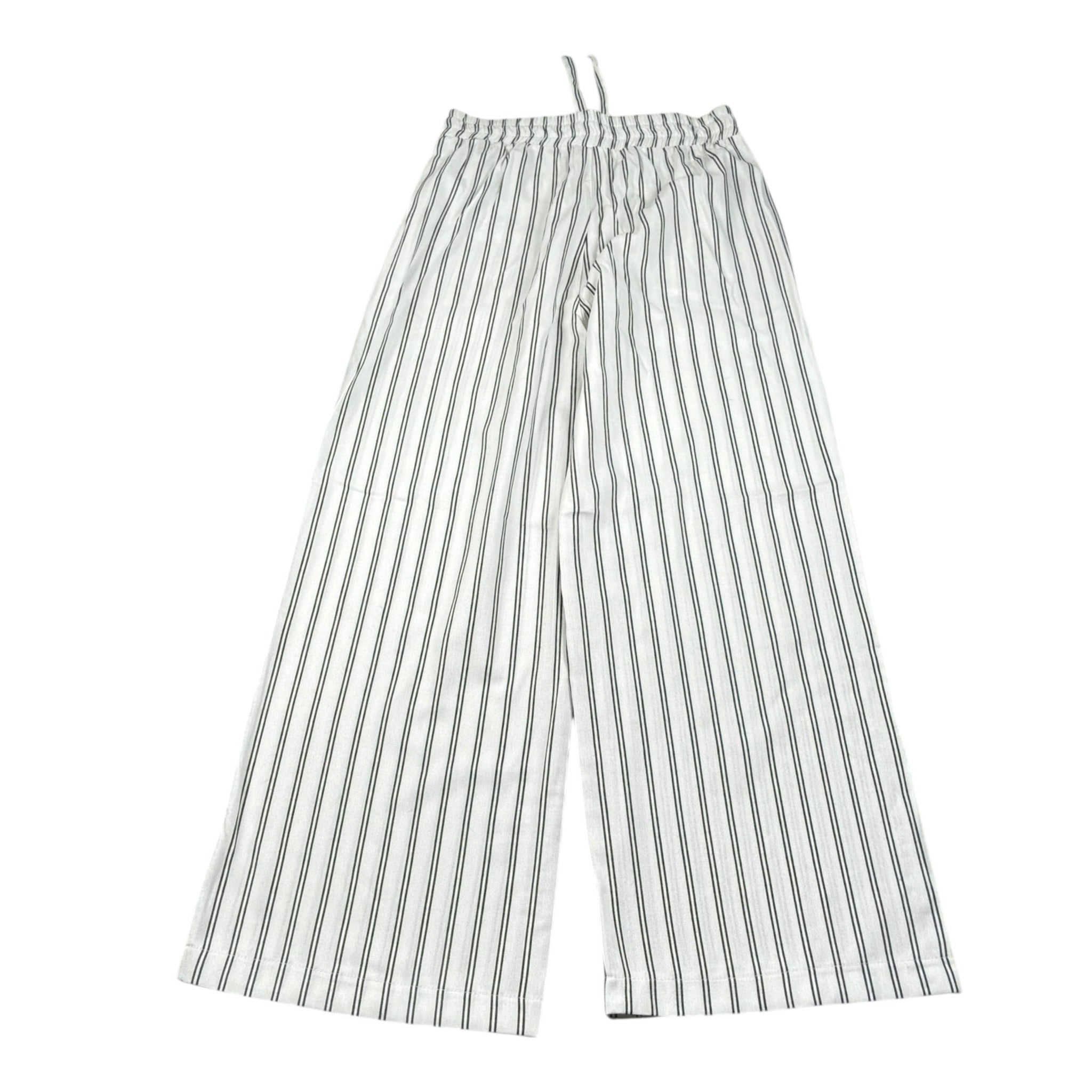 Please Pantalone Tinta Unita Modello A Palazzo con Fantasia A Righe per Bambina PE32131G73 BIANCO PLEASE 