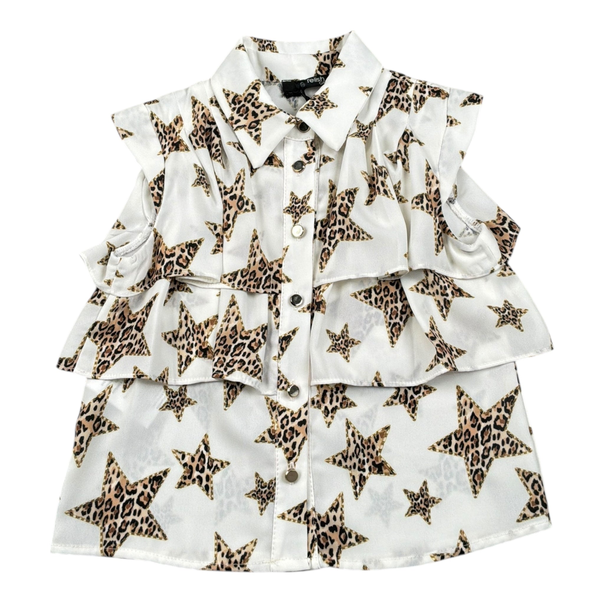 Relish Camicia Tinta Unita con Fantasia Stelle per Bambina 18656 PANNA RELISH 