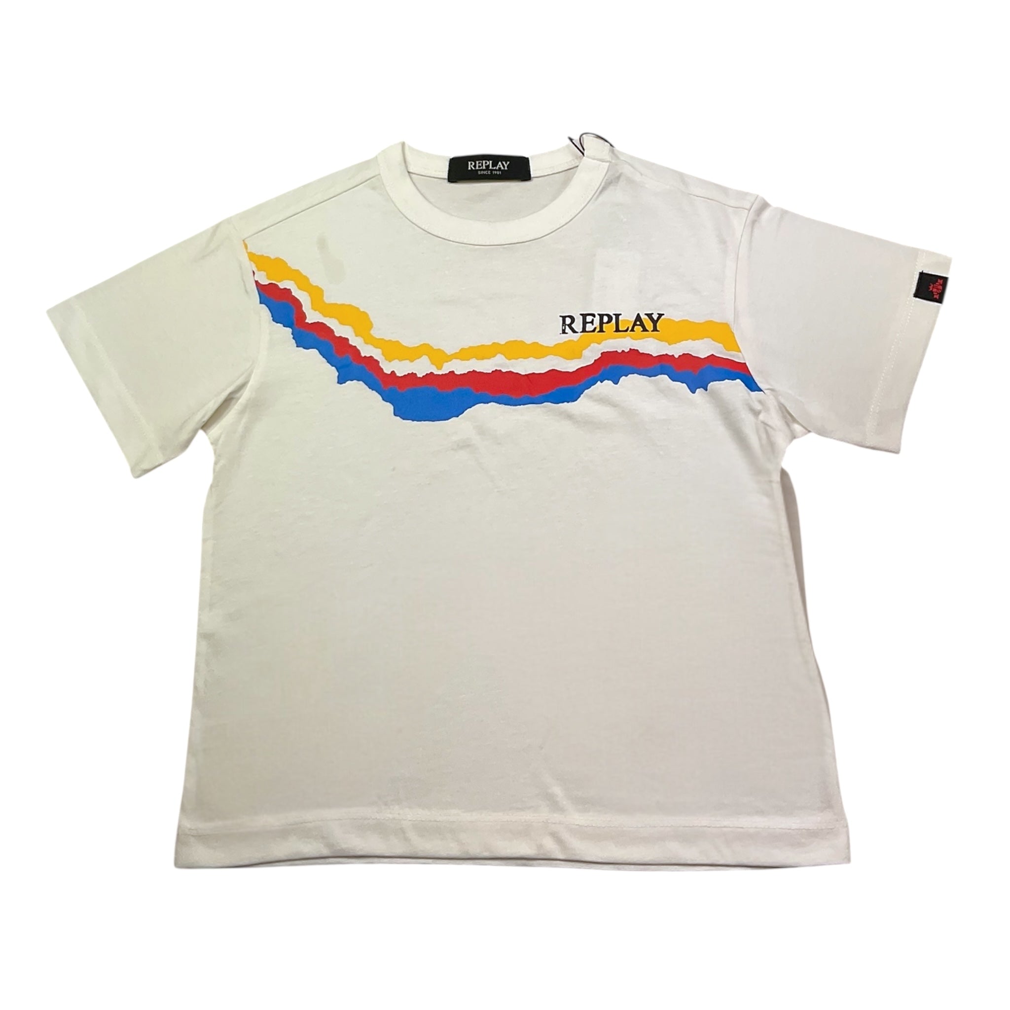 Replay T-Shirt Girocollo Tinta Unita con Logo per Bambino SB74077 BIANCO REPLAY 