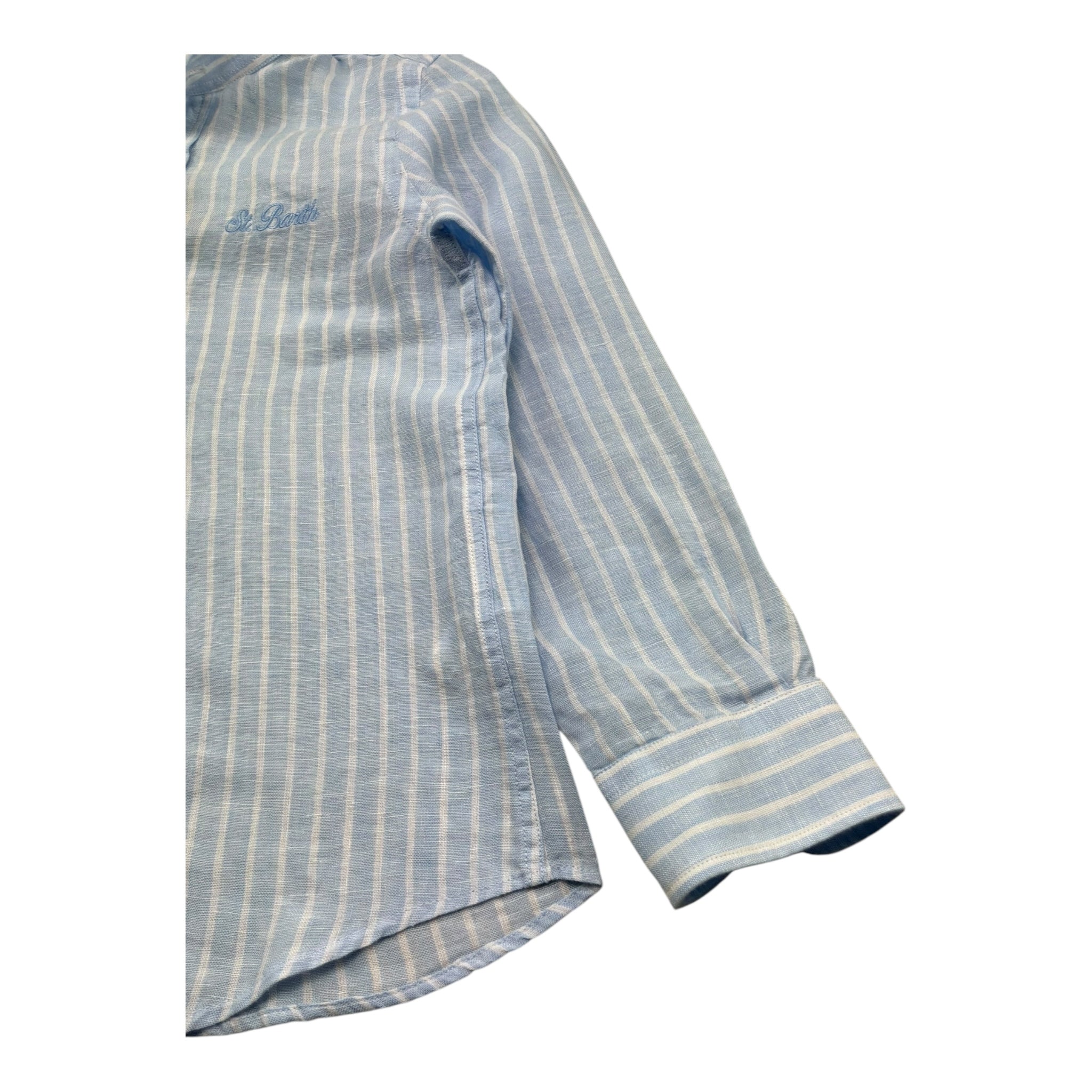 Saint Barth Camicia Manica Lunga Tinta Unita con Fantasia A Righe per Bambino 00858L AZZURRO SAINT BARTH 