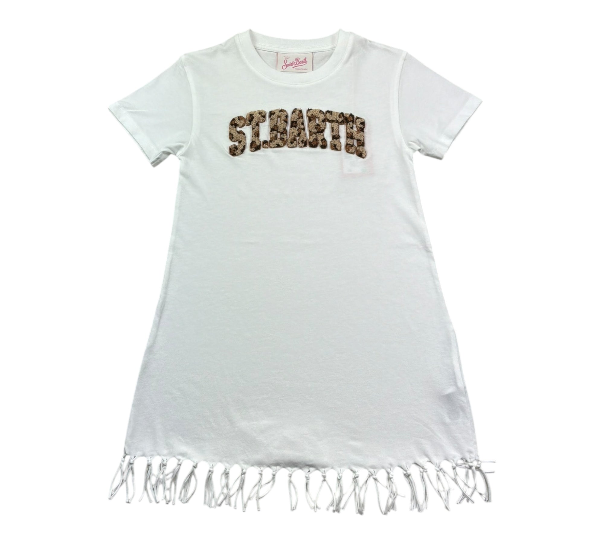 Saint Barth Abito Mezza Manica Tinta Unita con Frange per Bambina ABBEY1 BIANCO SAINT BARTH 
