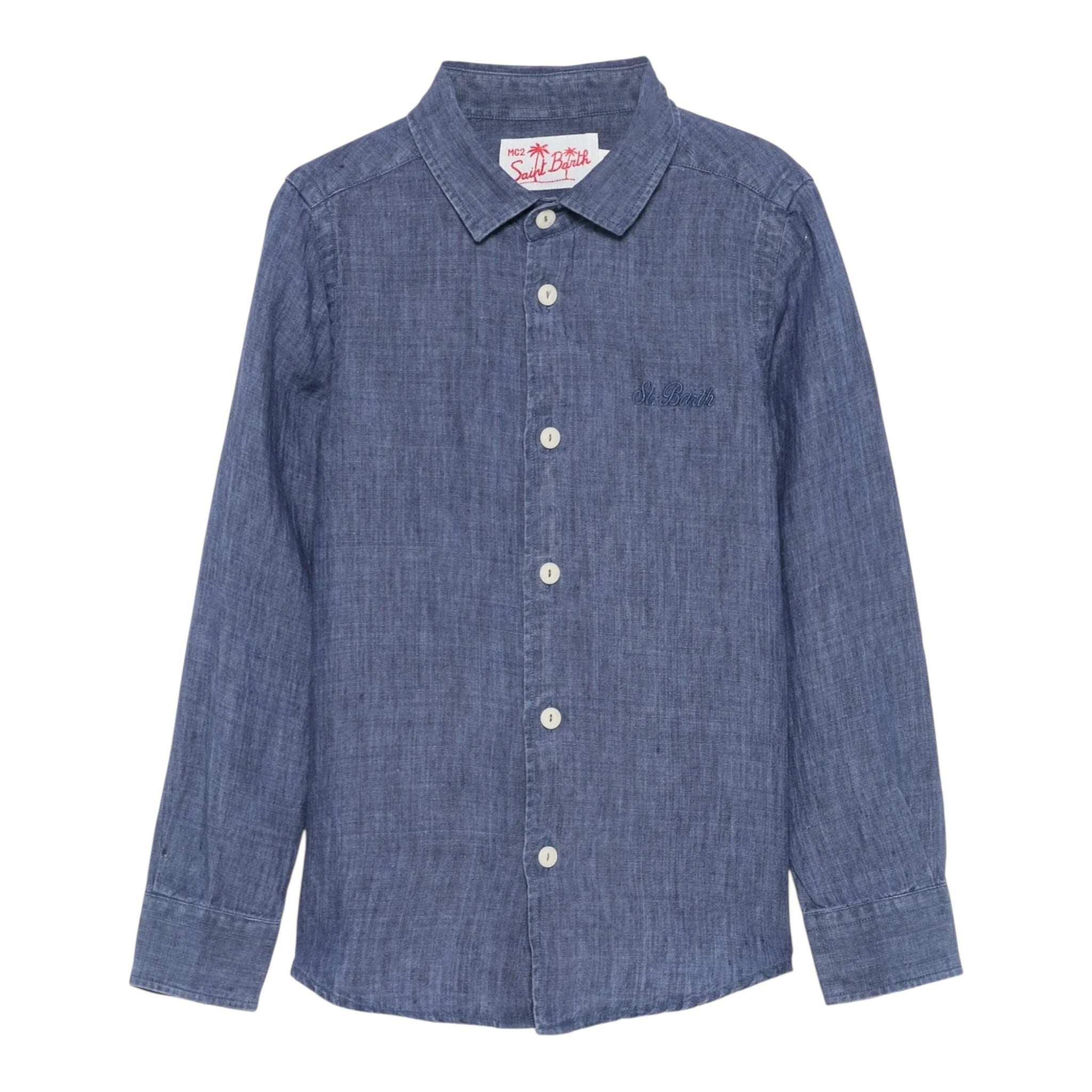 Saint Barth Camicia Manica Lunga Tinta Unita per Bambino AGN0001003 BLU SAINT BARTH 