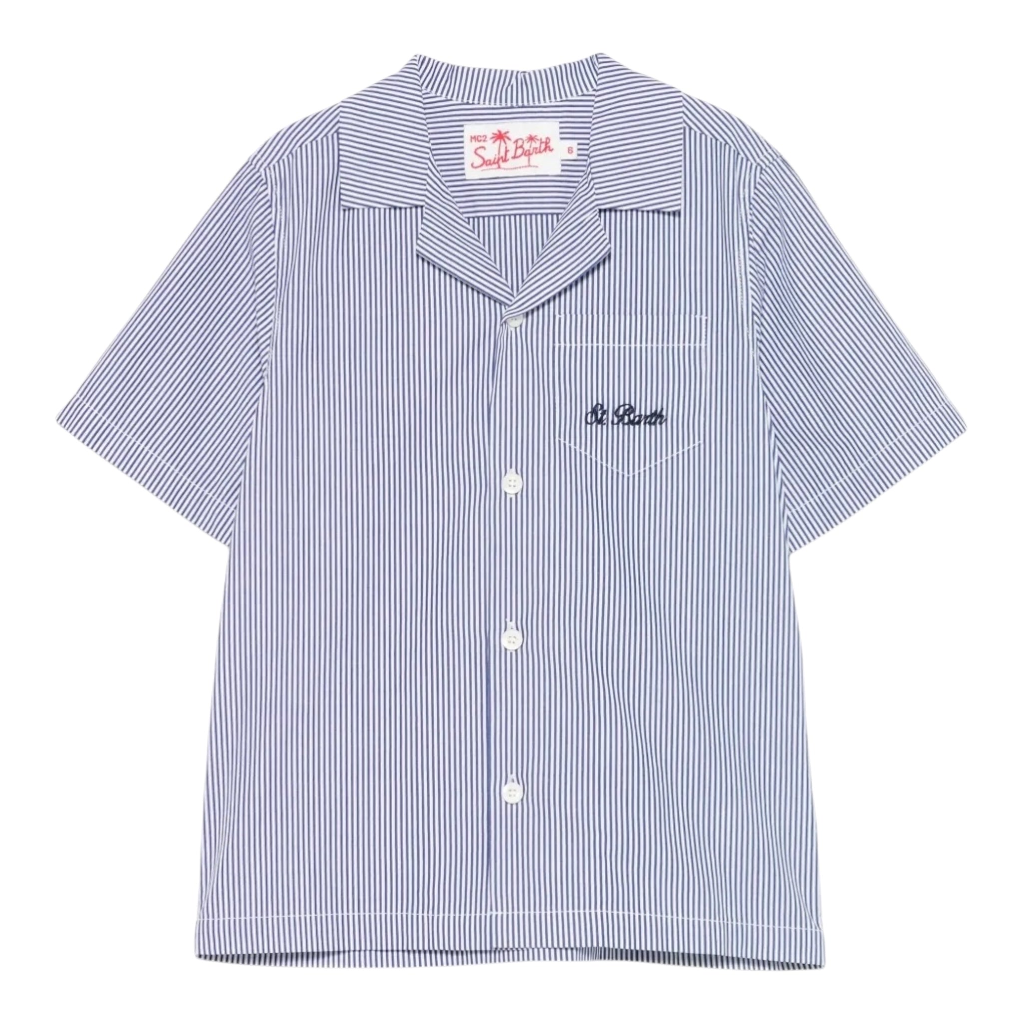 Saint Barth Camicia Mezza Manica Fantasia A Righe per Bambino KALE002 BLU SAINT BARTH 