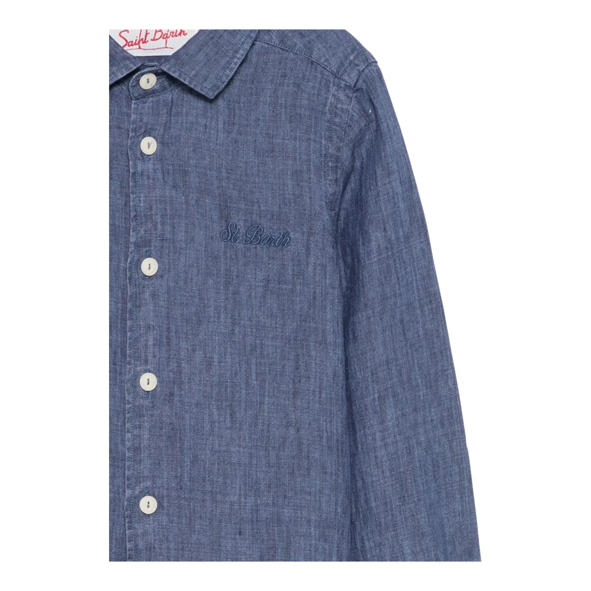 Saint Barth Camicia Tinta Unita con Logo per Bambino LINENDENIM BLU SAINT BARTH 