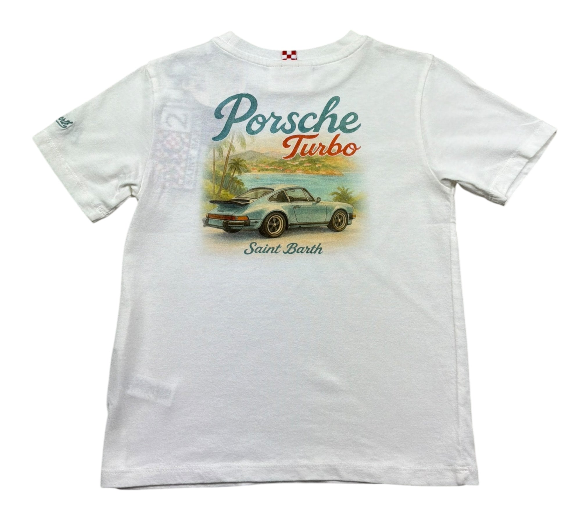 Saint Barth T-Shirt Girocollo Tinta Unita con Stampa per Bambino PORSCHERETRO BIANCO SAINT BARTH 