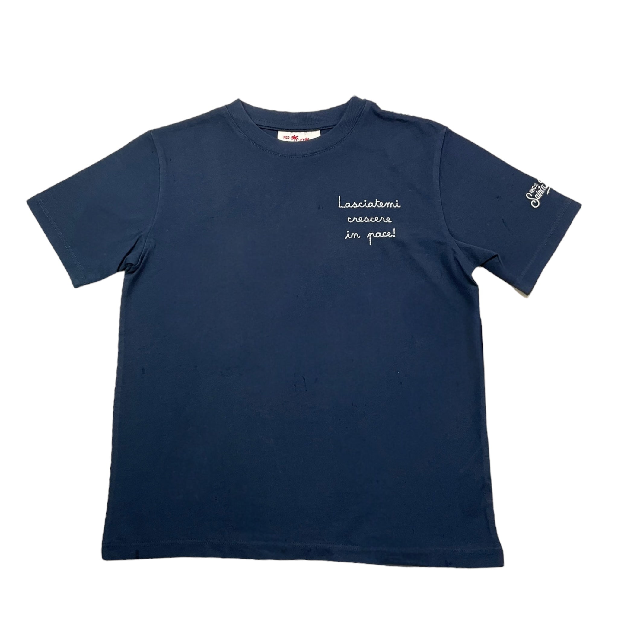 Saint Barth T-Shirt Girocollo Tinta Unita con Stampa per Bambino POT0002 BLU SAINT BARTH 