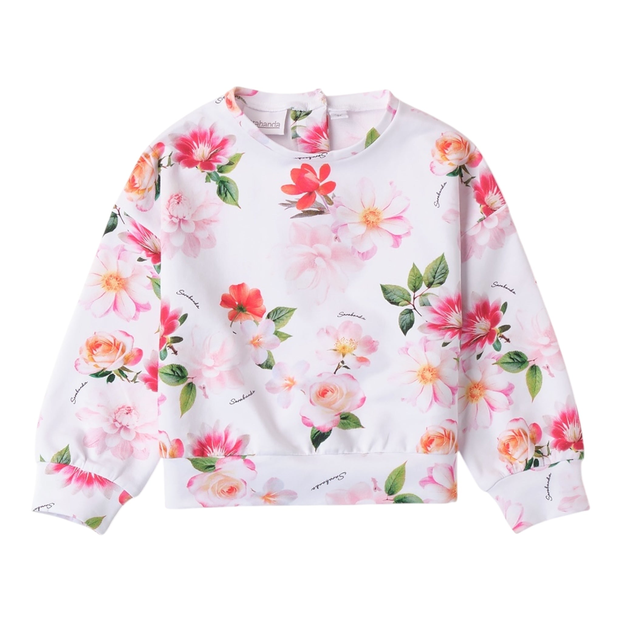 Sarabanda Felpa Girocollo Tinta Unita con Fantasia Fiori per Bambina 0B201 BIANCO SARABANDA 