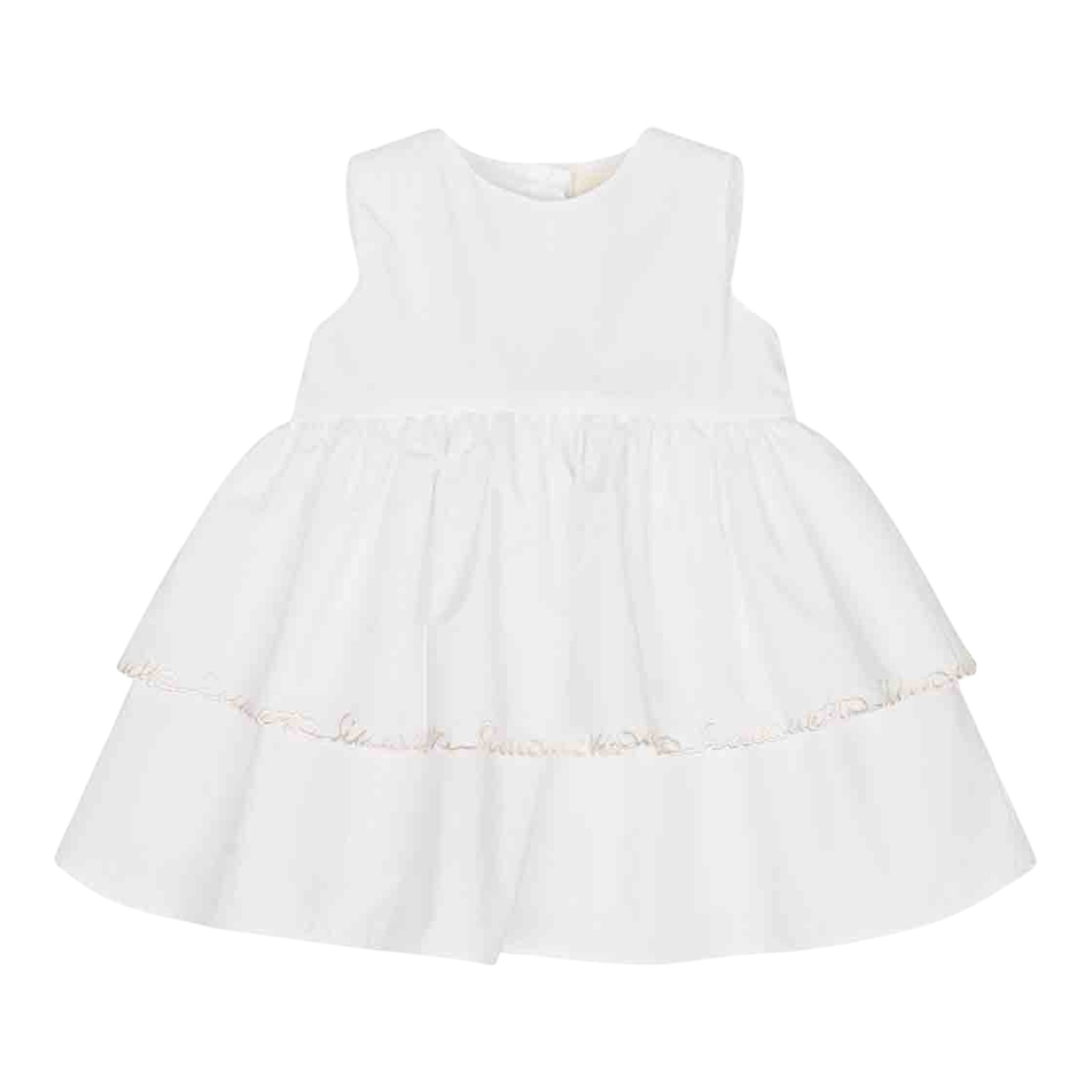 Simonetta Abito Giromanica Tinta Unita con Ricami Logo per Neonata SW1012P0518 BIANCO SIMONETTA 