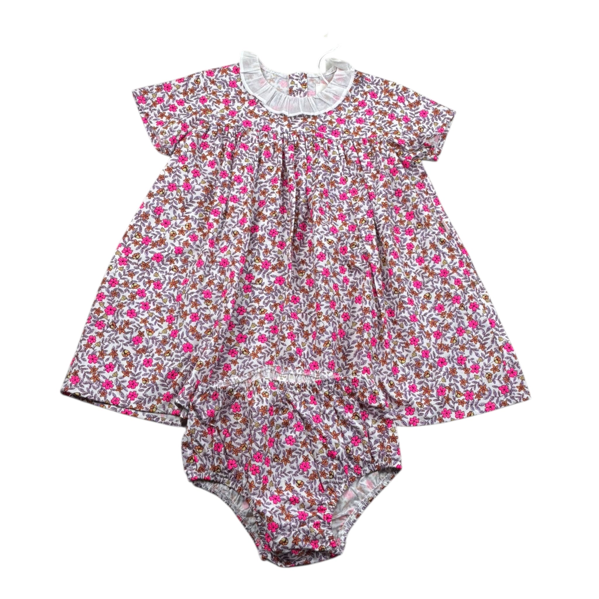 Teddy E Minou Set Abito-Coulotte Tinta Unita con Fantasia Fiori per Neonata E25AB023C0000 BIANCO TEDDY E MINOU 