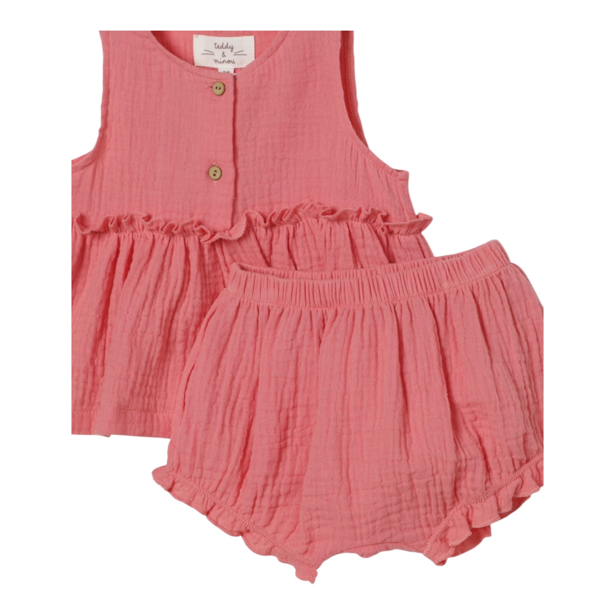 Teddy E Minou Completo 2pz Giromanica Tinta Unita con Culotte per Neonata E25CP044C0070 ROSA TEDDY E MINOU 