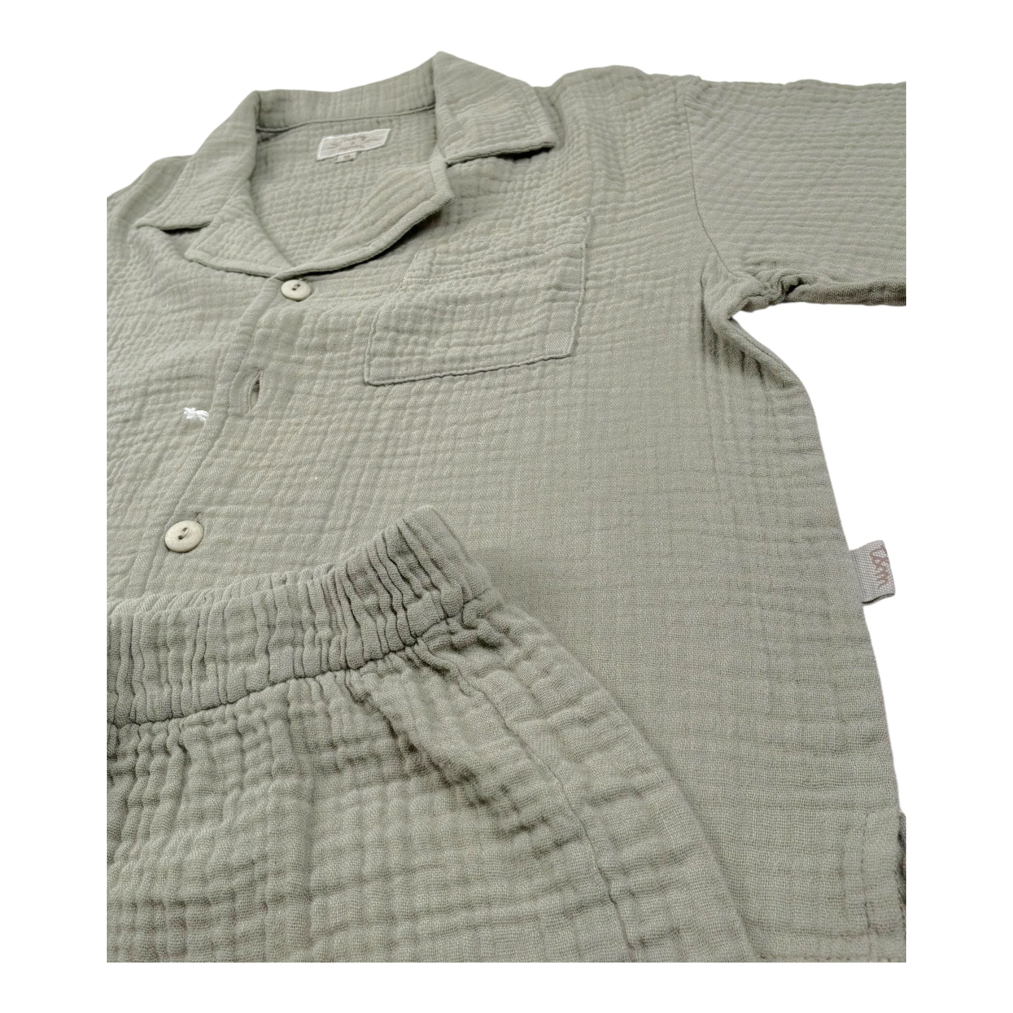 Teddy E Minou Completo 2 Pezzi Camicia-Bermuda Tinta Unita per Bambino E25CP075C6041J VERDE TEDDY E MINOU 
