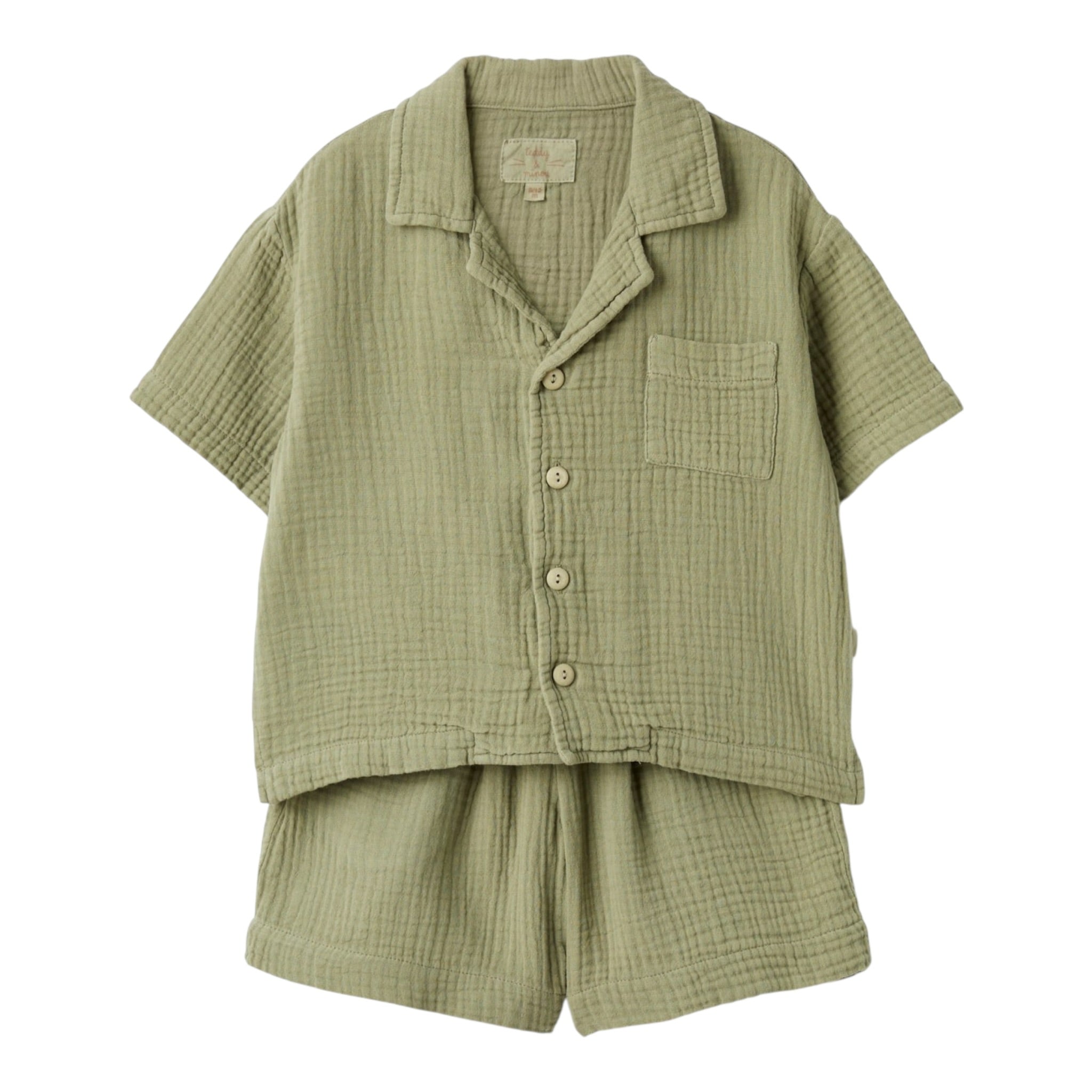 Teddy E Minou Completo 2 Pezzi Camicia-Bermuda Tinta Unita per Neonato E25CP075C6041NX VERDE TEDDY E MINOU 