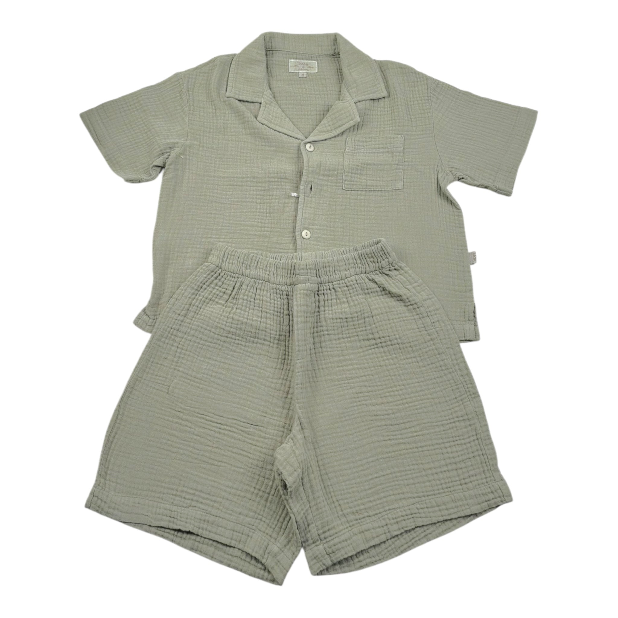 Teddy E Minou Completo 2 Pezzi Camicia-Bermuda Tinta Unita per Neonato E25CP075C6041 VERDE TEDDY E MINOU 