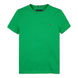 Tommy Hilfiger T-Shirt Girocollo Tinta Unita con Logo per Bambino KB0KB06879X VERDE TOMMY HILFIGER 