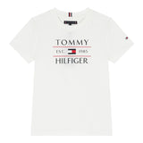 Tommy Hilfiger T-Shirt Girocollo Tinta Unita con Logo per Bambino KB0KB09538X BIANCO TOMMY HILFIGER 