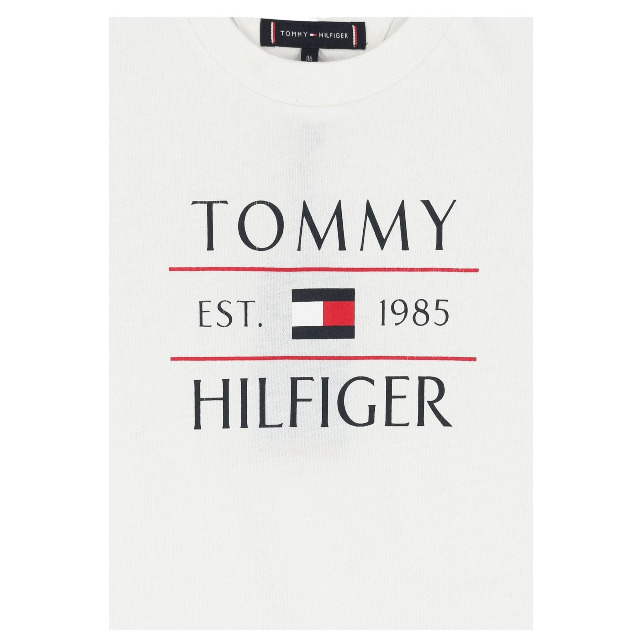 Tommy Hilfiger T-Shirt Girocollo Tinta Unita con Logo per Bambino KB0KB09538X BIANCO TOMMY HILFIGER 