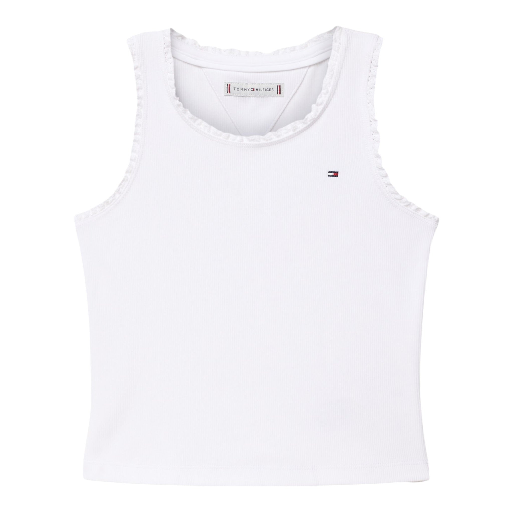 Tommy Hilfiger Canotta Tinta Unita con Ricami per Bambina KG0KG08588X BIANCO TOMMY HILFIGER 