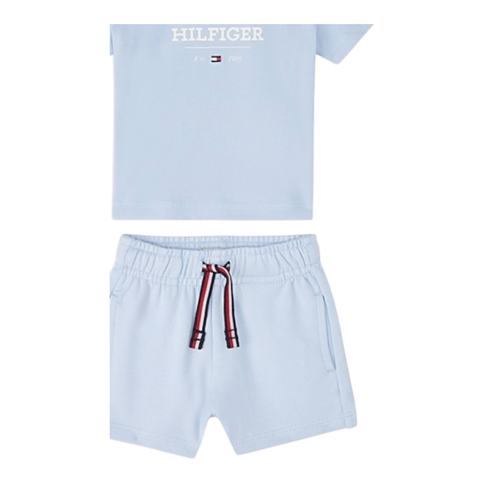 Tommy Hilfiger Completo 2 Pezzi T-Shirt-Bermuda Tinta Unita per Neonato KN0KN02047 AZZURRO TOMMY HILFIGER 