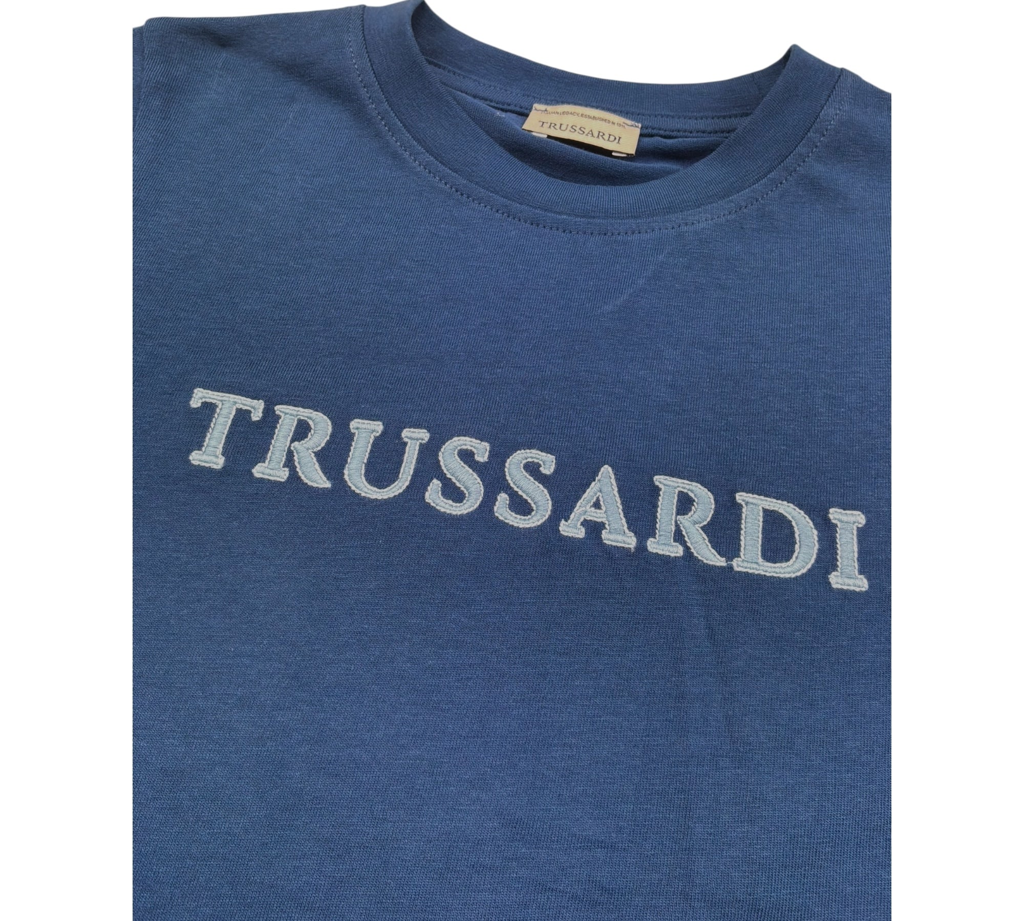 Trussardi T-Shirt Girocollo Tinta Unita con Stampa per Bambino TBP26038TS BLU TRUSSARDI 