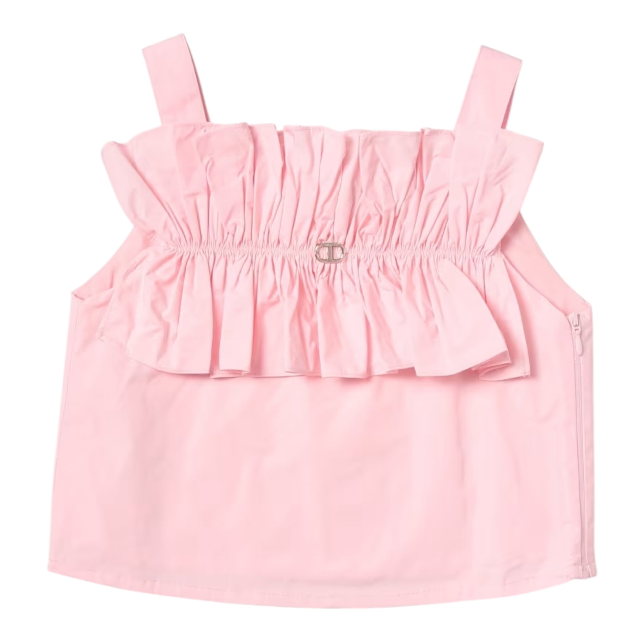 Twinset Top Giromanica Tinta Unita con Tulle per Bambina 231GJ2Q5B ROSA TWINSET 