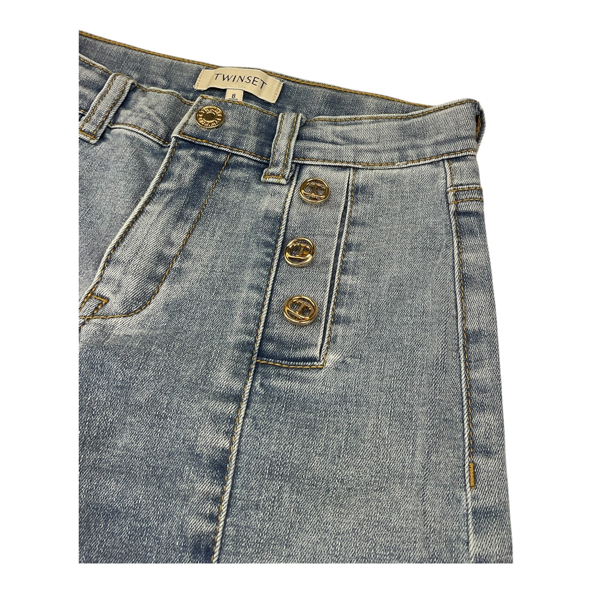 Twinset Jeans Tinta Unita Modello A Palazzo con Tasche Americane per Bambina 251GJ2541 AZZURRO TWINSET 